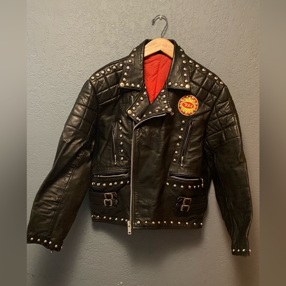1980s Kadoya Style Stud Double Collar Leather Biker Jacket